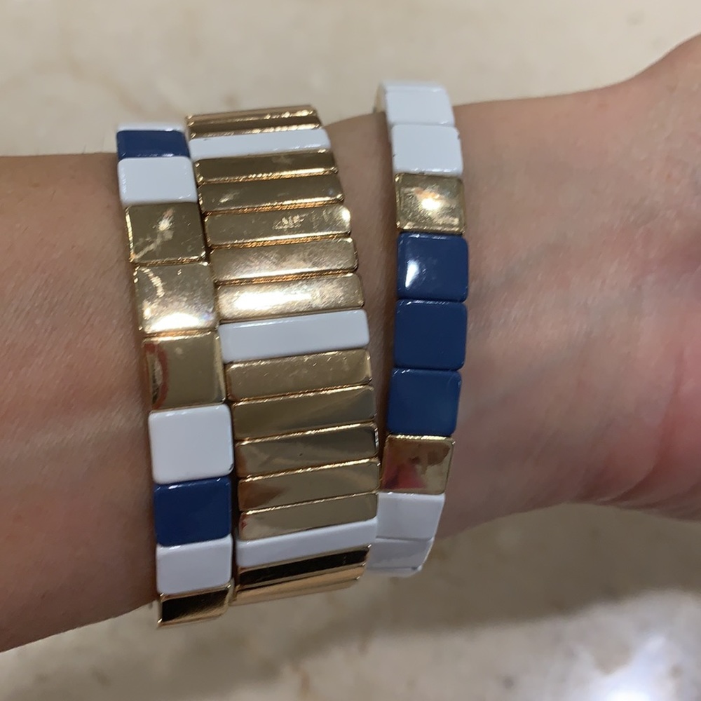 Elastic Ceramic And Gold Stackable Bracelets - image 2